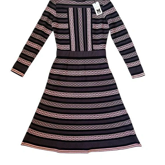 M Missoni Signature Knit Long Sleeve A-Line Dress Purple Pink  Size IT 44 /US 8 - Picture 7 of 9
